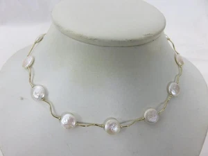 Hübsche 14K Gelbgold Münze Perle Bahnhof Halskette Scheibe 12,7 Gramm 16 Zoll - Bild 1 von 5
