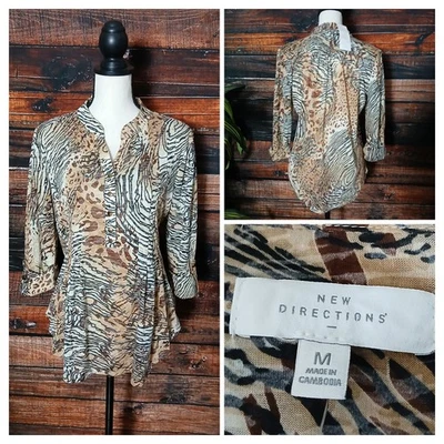 Top New Directions Talla M Henley Safari Estampado Animal Ligero Manga 3/4 Nuevo con Etiquetas Foto 1 de 4
