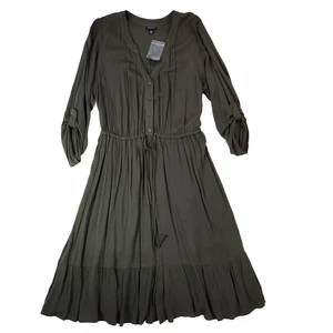 Vestido Patinador Torrido Botón Delantero Gasa Talla 00 (10) Verde Oliva LS NUEVO CON ETIQUETAS Boho - Imagen 1 de 14