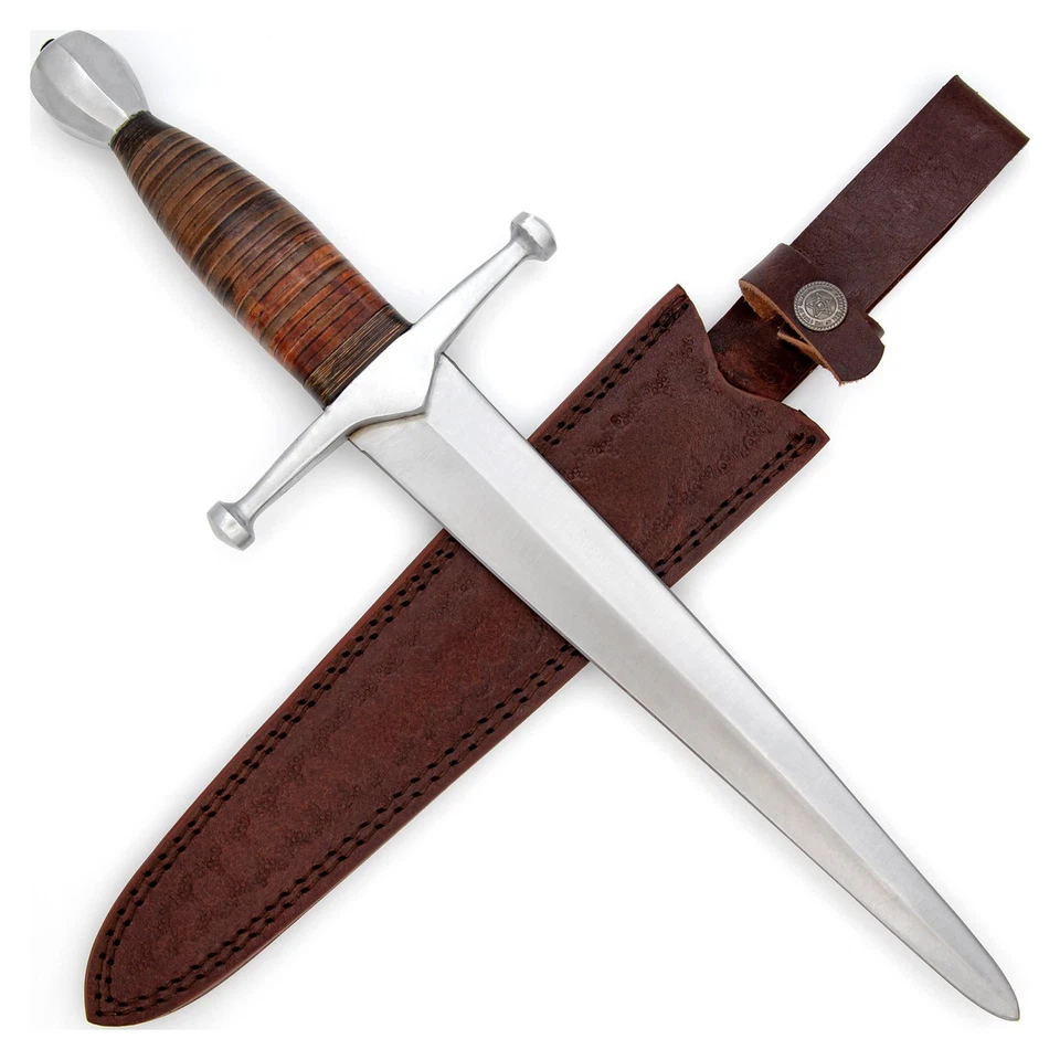 Medieval Cosplay Dagger Replica Carbon Steel Blade  Leather Wrap Handle & Sheath - Image 1 of 3