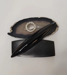 Große Geode Achat Brosche/Anstecknadel asymmetrisches Design mit rund gepflasterten Steinen in der Mitte - Bild 1 von 18
