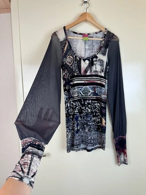 SAVE THE QUEEN длинные сетчатые рукава абстрактный принт Rundholz авангард стиль Топ L - Изображение 1 из 4