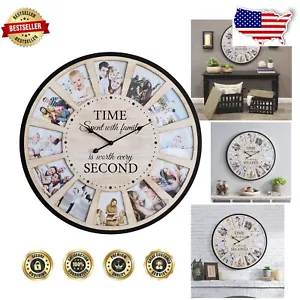 25" Rustic Farmhouse Photo Collage Wall Clock - Vintage Charm & Serenity - Picture 1 of 9