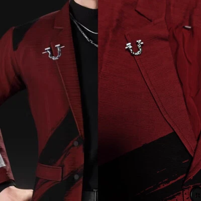 Love and Deepspace Sylus Disfraz Cosplay Pluma Oscura Rojo Traje Abrigo con Broche Foto 1 de 4