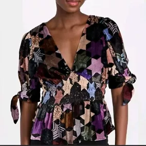 SEA NEW YORK TOP, STAR PRINT, VELVET SHIRRING, ESTELLA, SIZE XS, NEW RRP$465 - Picture 1 of 15