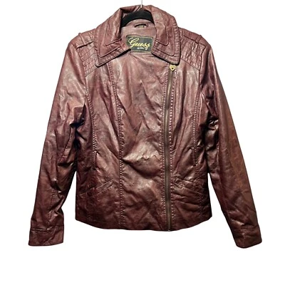 Chaqueta de motociclista Guess de cuero sintético acolchada borgoña XL Foto 1 de 4