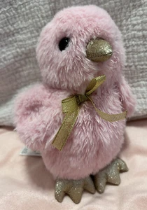 FAO Schwarz Sparklers Pink Baby Chick Glitter Gold Feet Beak Ribbon Bow 7" Plush - Picture 1 of 7