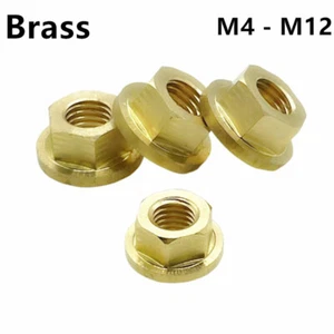 Brass Hex Flange Nuts Non-Serrated Lock Nuts M4 M5 M6 M8 M10 M12 - Picture 1 of 12