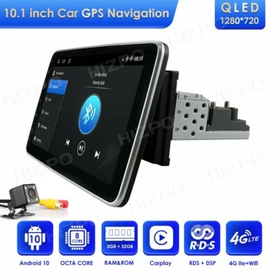 10.1" Single Din Rotatable Stereo Radio 8Core Android 10 GPS CarPlay WiFi/4G LTE - Image 1 of 4