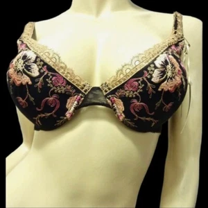 NWT $62 Via del Amore Bra 38C Black w Rose/Peach Embroidery Molded Cup UNDERWIRE - Picture 1 of 11
