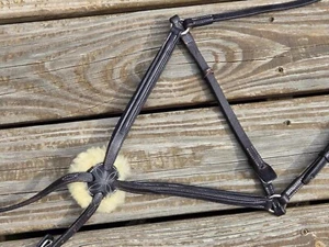 CWD Plain Raised Figure 8 Noseband Caveson -Size 2 (Cob) - BLACK w/WHITE THREAD - Picture 1 of 10