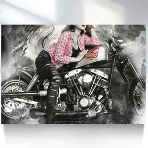 Leinwand Bild Motorrad Oldtimer Sexy Frau Wandbilder XXL Wohnzimmer Modern 1344A - Bild 1 von 7