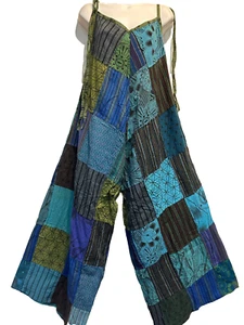 Nwt FUNKY STUFF funky patch hippy boho cotton OVERALLS ROMPER JUMPSUIT JUMPER XL - Picture 1 of 7