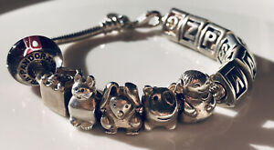 Pandora Hefty Bracelet & Charms Sterling Silver 925 Lot Murano Dog Letters Girl