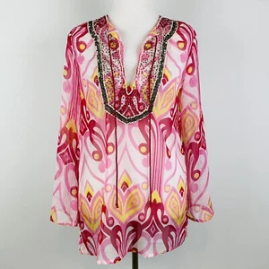 Blusa túnica top Kate & Mallory diseño años 60 estilo mujer pequeña rosa con cuentas delanteras - Imagen 1 de 7