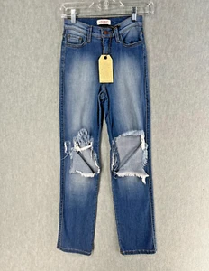Lebendige Miu Jeans Damen 24Wx27L Blau Denim Distressed 5 Taschen Hergestellt in den USA - Bild 1 von 12