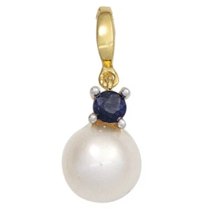 JOBO Anhänger 585 Gold Gelbgold Weißgold 1 Süßwasser Perle 1 Safir Perlenanhänge - Bild 1 von 3