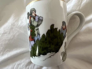 Fitz & Floyd Kaffeebecher Deck the Halls 153 Baumschnitt Goldrand Hase - Bild 1 von 6