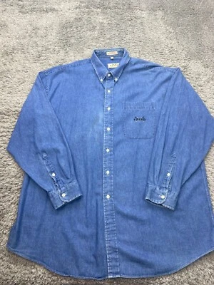 Izod Denim Shirt Mens XL 17.5 Blue Golf Club Embroidered 90s Y2K Button Down Vtg - Image 1 of 4