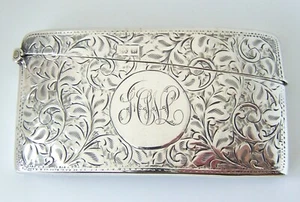 1902 EDWARDIAN STERLING SILVER CHASED CARD CASE. H.J. COOPER & CO LTD OF LONDON - Picture 1 of 18