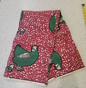 5.5 Yds African Wax Fabric Print Abstract Red/Green Hen & Chick cotton 21612901 - Picture 1 of 3