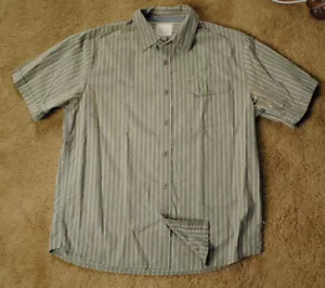 HORNY TOAD short sleeve greenish brown striped button front shirt size L - Picture 1 of 1