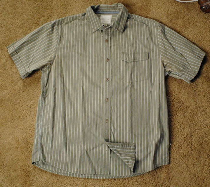 HORNY TOAD short sleeve greenish brown striped button front shirt size L - Image 1 of 1