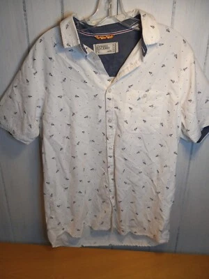 Free Planet Mens Button Up Shirt White Size Large Paper Airplane Short Sleeve - Image 1 of 4