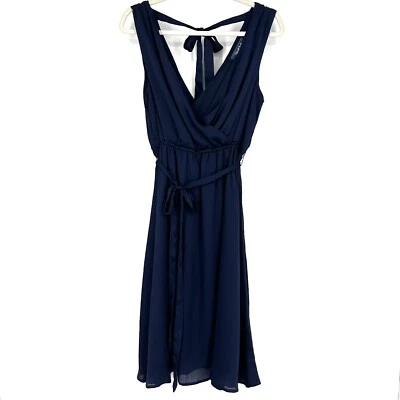 Modcloth Elegant Glow Surplice Sleeveless Dress Navy Blue Small - Image 1 of 4