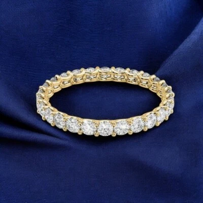 Lab Grown Round Diamond Eternity Band 1.50 Ct 18K Yellow Gold 2.3 MM 5 6 7 - Image 1 of 4