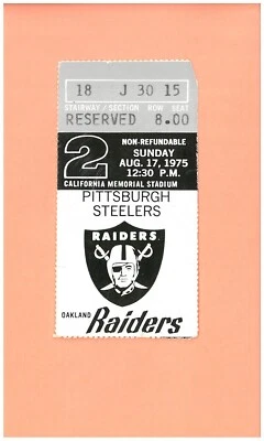 Boleto de los Pittsburgh Steelers at Oakland Raiders 17-08-1975 Super Bowl X Joe Greene Foto 1 de 2