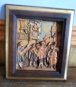 Antikes Anri Carl Spitzweg geschnitztes Holzrelief 3-D gerahmtes Bild - Bild 1 von 10