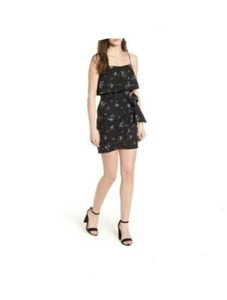 Lush Popover Floral Wrap Dress Floral Black Size S 1764 - Picture 1 of 1