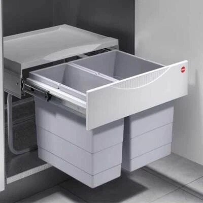 Hailo Raumspar-Tandem-S Abfall Sammler Müll 2fach Küche Mülltrennung Grau Silber - Bild 1 von 3