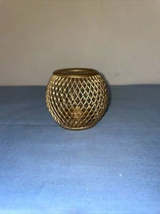 Small Gold wire metal candle holder 2.75”tall-2.75” wide - India - Estate Find - Picture 1 of 6