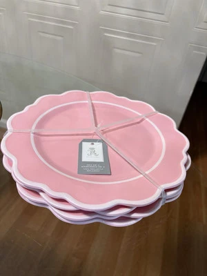 NUEVO JUEGO DE 4 PLATOS DE CENA RACHEL ASHWELL MELAMINA 10,5” ROSA Y BLANCO Foto 1 de 4