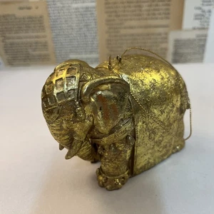 Decorative Faux Golden Elephant Ornament Dressed For Celebration 3.5 Inches Tall - Picture 1 of 9