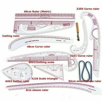 11TLG Schneiderlineal Bekleidung Kurve Lineal Ärmel Knopf Patchwork Zubehör Set - Bild 1 von 4