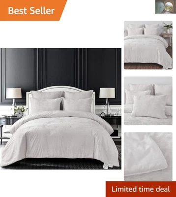 Lujoso juego de edredón King de terciopelo envejecido marfil claro para todas las estaciones, 5 piezas Foto 1 de 4