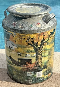 Decorative Tin Metal Houston Harvest Milk Can Countryside Farm Scene w/Lid 13.5" - Picture 1 of 17