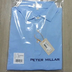 PETER MILLAR Hombres L GRANDE VERANO CONFORT POLO CABAÑA AZUL CICUTA RAYAS - Imagen 1 de 11