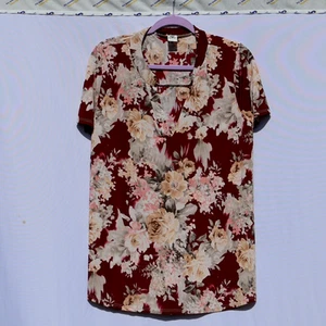 Sew in Love Womens Floral Tunic Top Red Size L Short Sleeve - Imagen 1 de 6