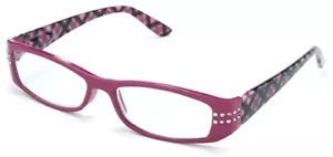 AJ MORGAN WOMENS DARK PINK TONE GLASSES RHINESTONE READERS PLAID DESIGN +1.50 - Picture 1 of 1
