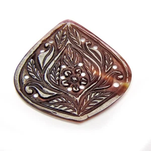 Handcrafted Mother of Pearl carving , Brown MOP Gemstone Carving , Fine Filigree - Picture 1 of 4