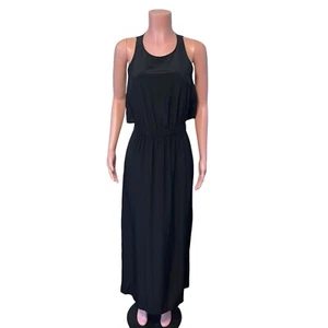 Club Monaco 100% Seide Maxikleid ärmellos hinten offen Gr. 2 Seitenschlitze schwarz - Bild 1 von 11