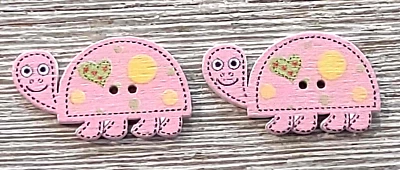 2 Pink Turtle Sewing Buttons Crafting Wood 2 Hole 1 1/8"  - Image 1 of 2