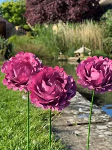 Hand Crafted Flowers - Pink Peony Metal Flower. Outdoor flowers. Grave flower - Picture 1 of 4