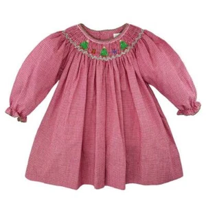 Petit Ami Red Gingham Christmas Tree Bishop Smocked Dress Set 12 18 24 Months - Picture 1 of 1