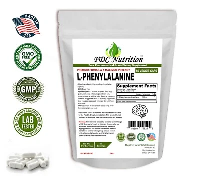 FDC NUTRITION L-fenilalanina 500 mg 60 cápsulas veganas Foto 1 de 3