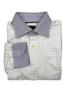 Etro Milano Herren LS Knopfhemd Kontrastkragen Manschetten lila kariert Größe 44 - Bild 1 von 5
